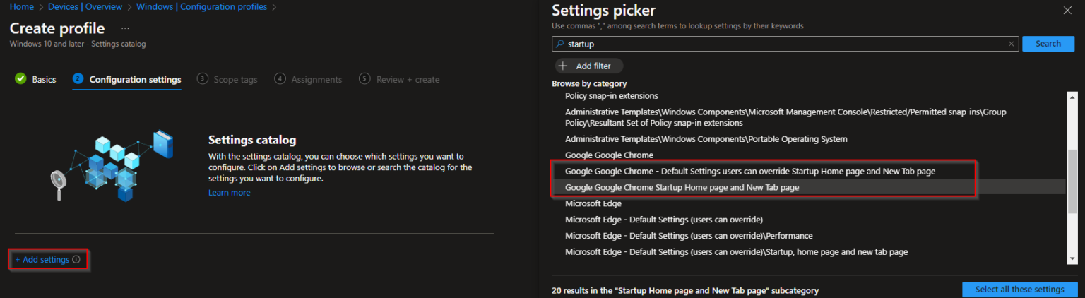 How to configure Chrome startup page with Microsoft Intune