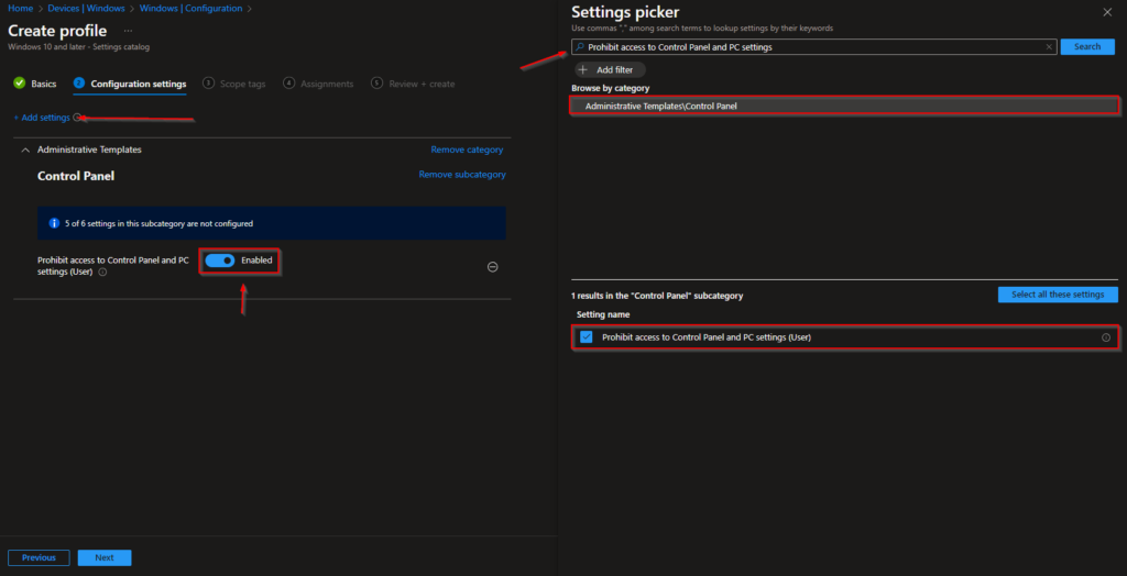 How to block Control Panel and Windows Settings with Microsoft Intune
