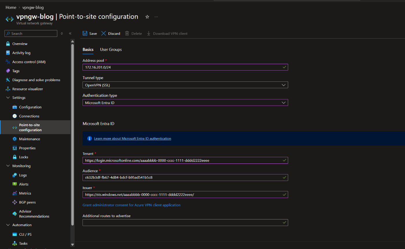 How to configure Azure Point-to-Site VPN (P2S) with Entra ID Authentication