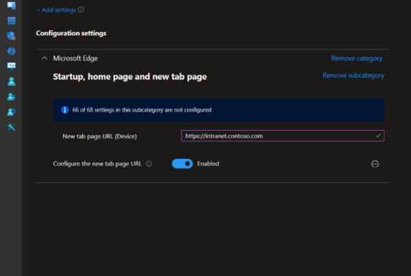 Configure the new tab page URL set to Enabled