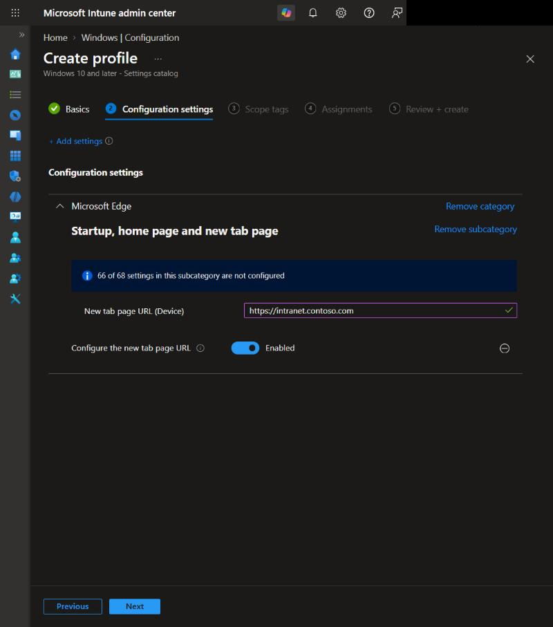How to configure Edge new tab page with Microsoft Intune